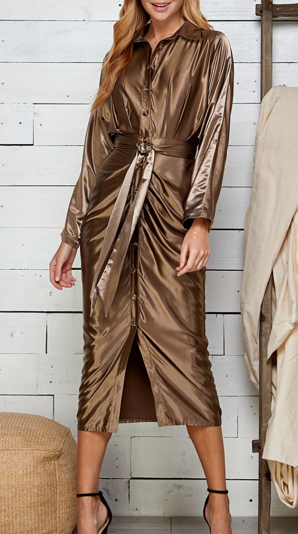 Satin Sculpt Waist Tie Dress