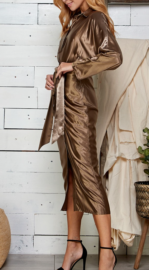 Satin Sculpt Waist Tie Dress
