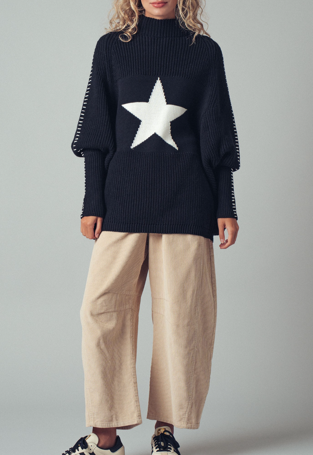 Oversized Star Sweater Tunic With Side Stitch