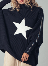 Oversized Star Sweater Tunic With Side Stitch