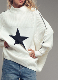 Oversized Star Sweater Tunic With Side Stitch