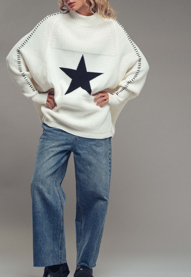 Oversized Star Sweater Tunic With Side Stitch