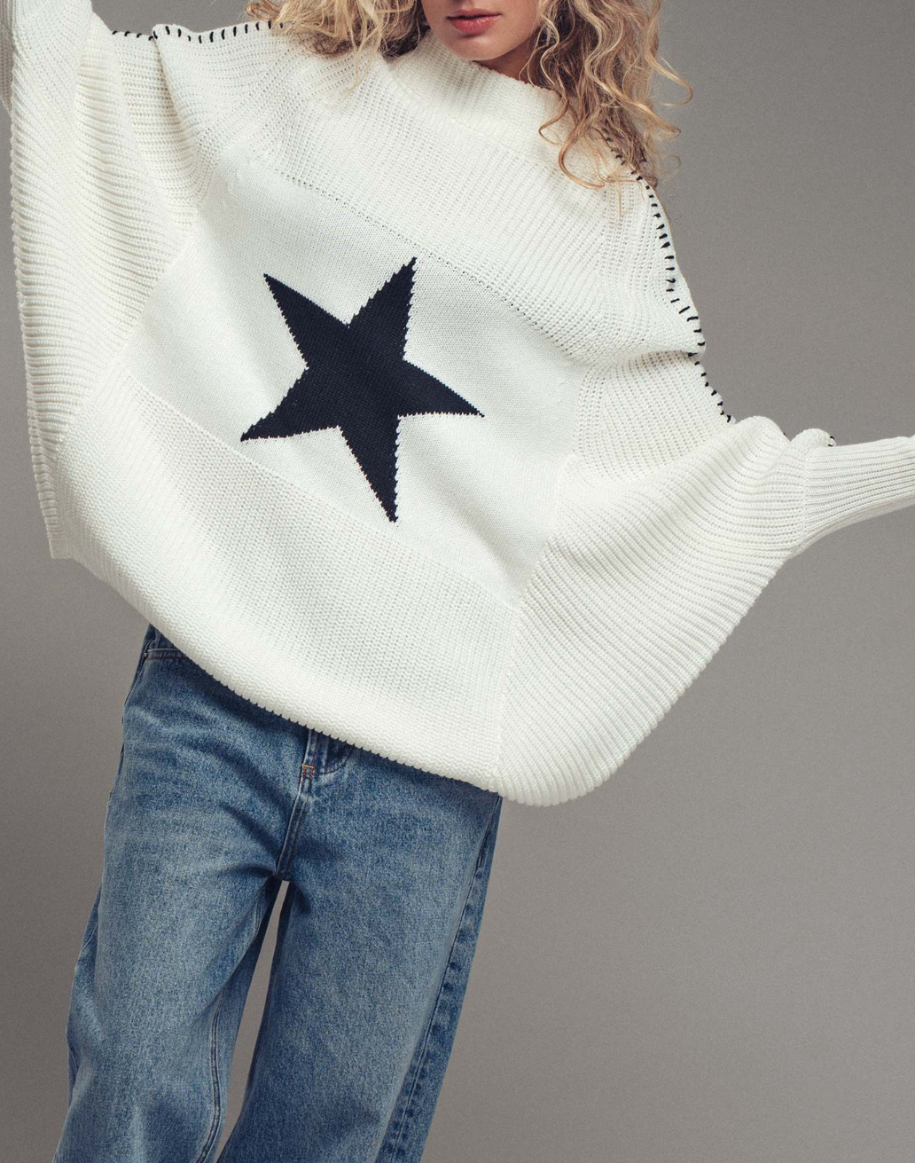 Oversized Star Sweater Tunic With Side Stitch