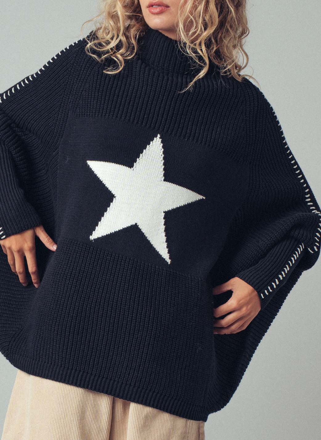 Oversized Star Sweater Tunic With Side Stitch