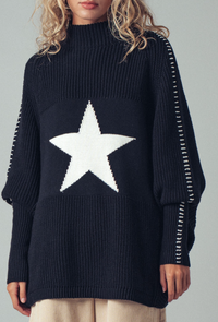 Oversized Star Sweater Tunic With Side Stitch