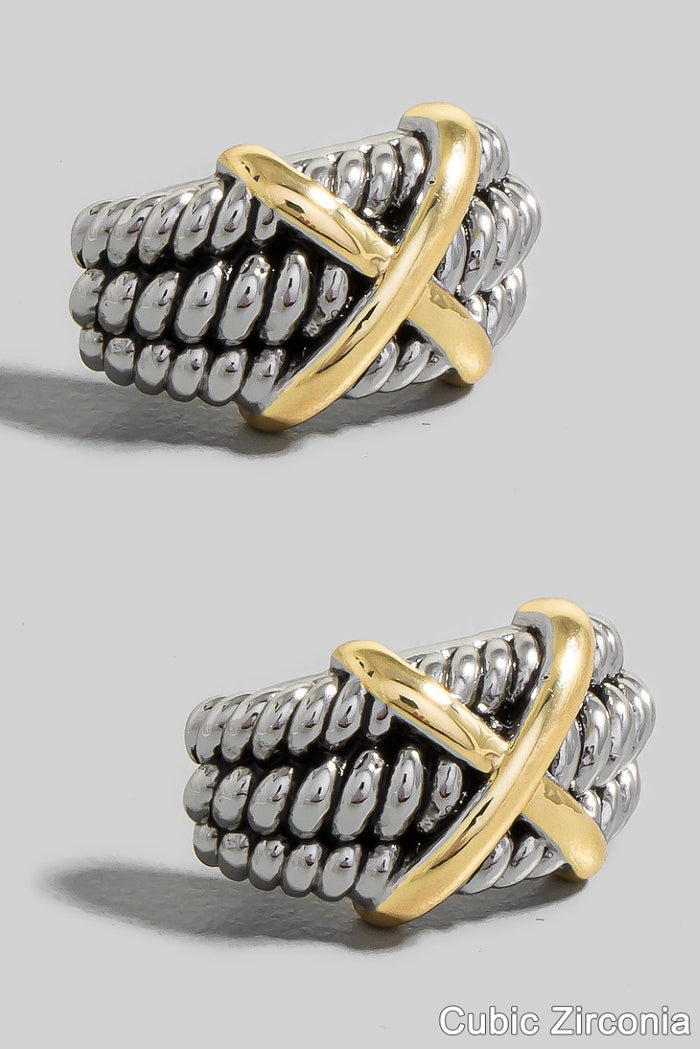 Two Tone X Wide Layered Hoop Earrings