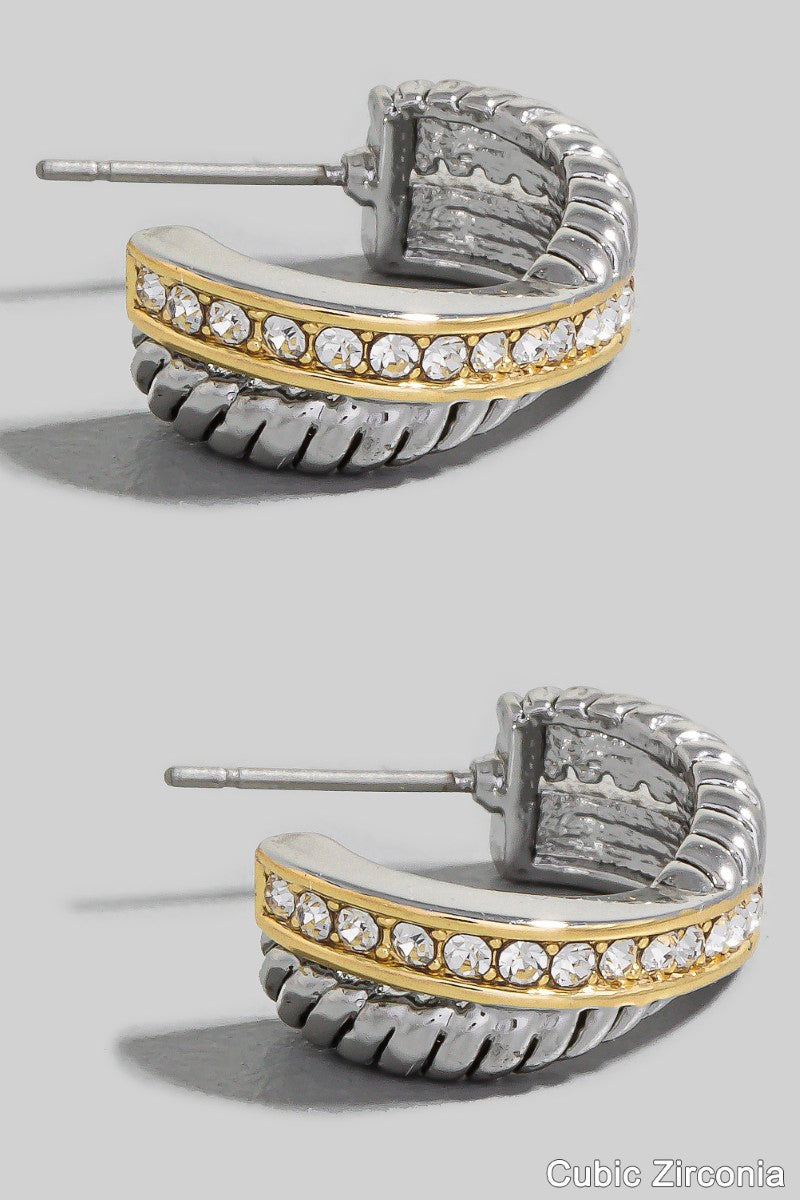 Two Tone Cz Pave Layered Hoop Earrings