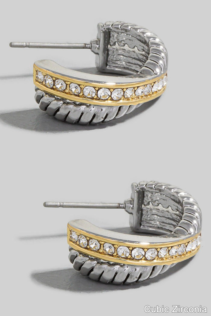Two Tone Cz Pave Layered Hoop Earrings