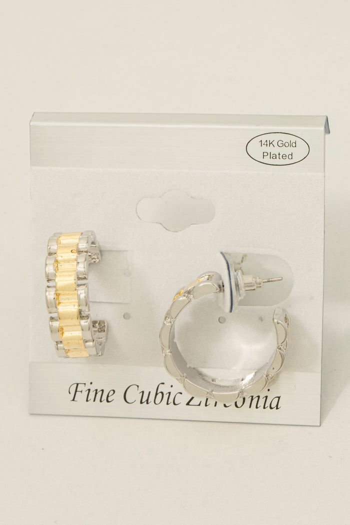Gold Plated Two Tone Watch Chain Hoop Earrings